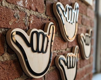Shaka Acryl Baltische Birke Zeichen - CNC CO2 Laser SVG Vectric Schnitt Pläne