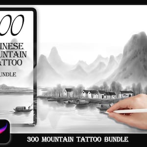 300 Chinese Mountain tattoo design | brush stamps bundle for procreate |