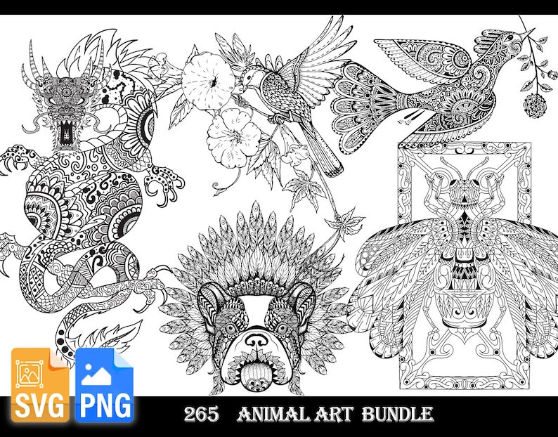 265 Animal Art Tattoo Design Bundle PNG SVG Etsy
