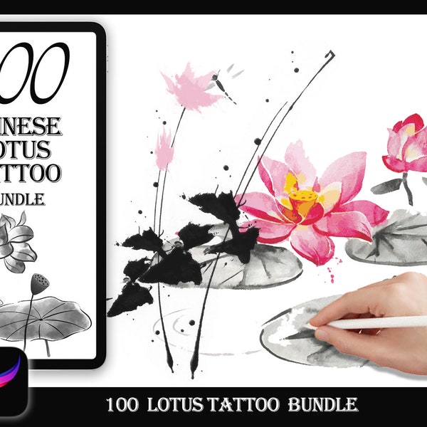 100 Conception de tatouage d'art de fleur de lotus | lot de tampons de brosse pour procréer |