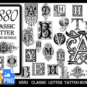 2880 Desenho de tatuagem de letra clássica |PNG | SVG |