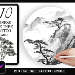 210 Disegni di tatuaggi artistici Pine Tree / bundle di timbri a pennello per procreare /