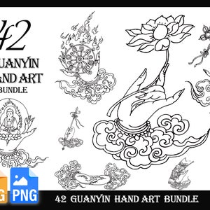 42 Guanyin hand art tattoo design bundle | SVG | PNG|