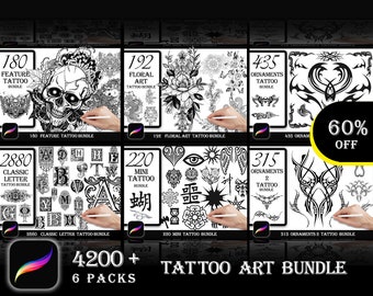 4200+| 6 Packs |Tattoo Art Super Bundle | brush stamps bundle for procreate |