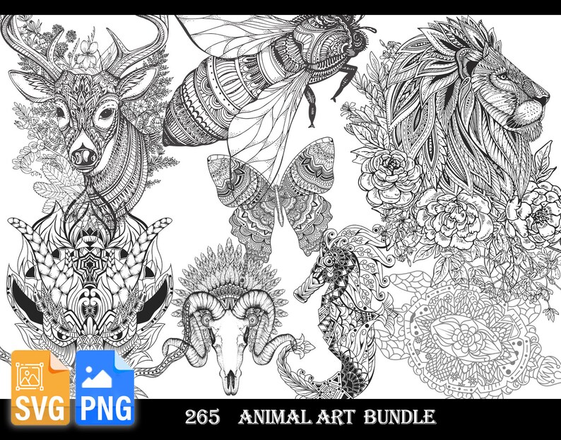 265 Animal Art Tattoo Design Bundle PNG SVG Etsy