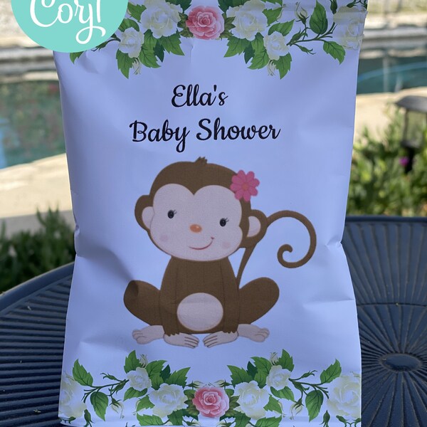 Monkey Baby Shower Chip Template | Personalized | Instand Dowload| Digital |