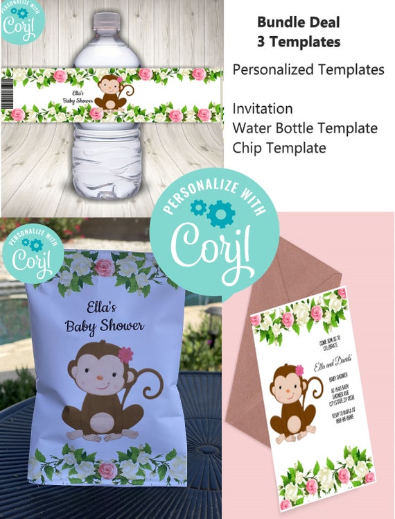 Monkey Baby Shower Baby Girl Instant Download Etsy