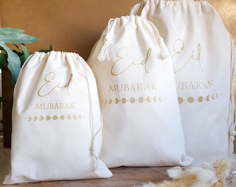 Sac cadeau Eid Mubarak minimaliste en toile de coton Pochette cadeau personnalisable pour l'Aïd