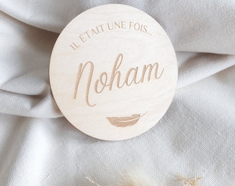 Once Upon a Time card with engraved name, personalized wooden birth plaque
