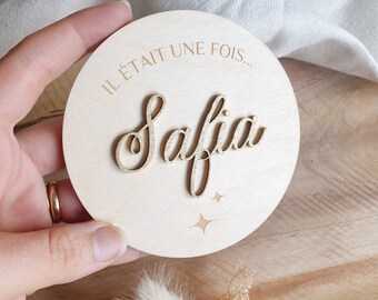 Wooden card for announcing baby's name "Once upon a time"