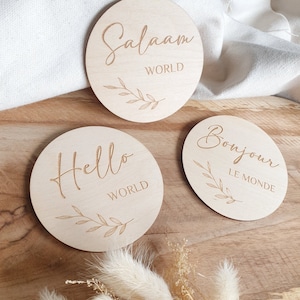 Wooden birth announcement card for baby maternity photo