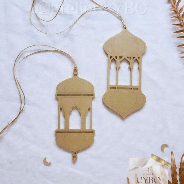 Lot de 2 LANTERNES en bois naturel ou peintes doré pour Décoration mural du Ramadan