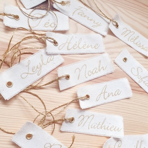 Marcador boho dourado para casamento em algodão natural Etiqueta de presente reutilizável personalizada