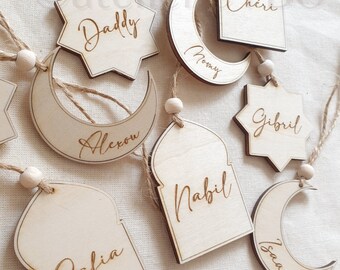 Wooden gift tag personalized engraved Place marker for wedding and event guests Oriental theme