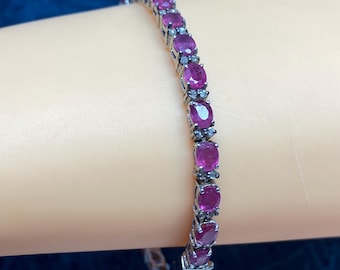 Natural Ruby Bracelet, Sterling Silver, Victorian Style