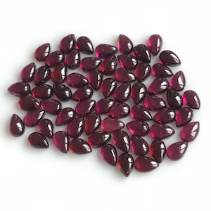 5 Pcs 5x3mm Natural rhodolite smooth pear cabochon loose gemstone - Price per lot