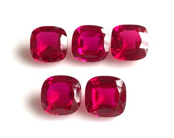 5 Pcs AAA Ruby Cushion Cut Gemstones: 8mm Faceted Loose Stones