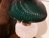 Antique 1935 Aladdin B-114 White Moonstone Corinthian Kerosene Oil Lamp Lantern wick trimmer green swirl cased shade Model B burner