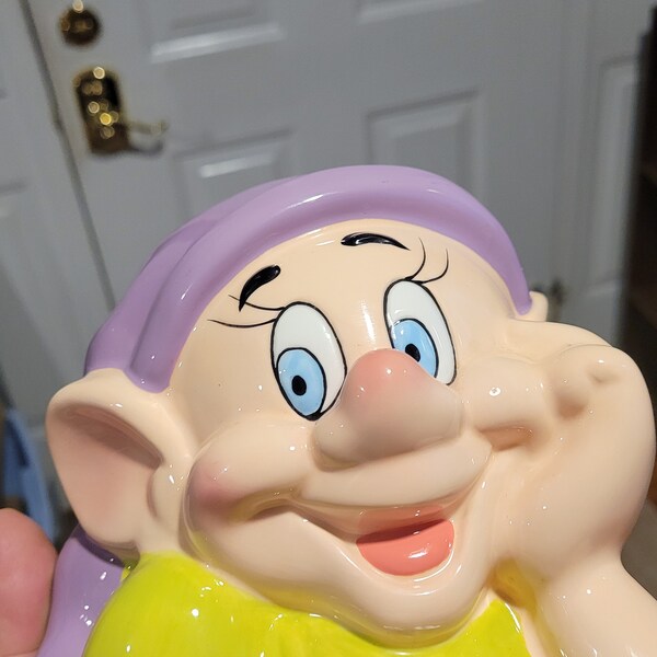 Walt Disney World DOPEY Ceramic COOKIE JAR Snow White and The 7 Dwarfs Vintage 12"