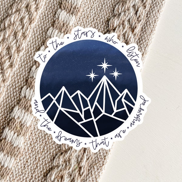 Aux stars qui écoutent ACOTAR Inspired Hand Drawn Vinyl Sticker, un insigne de cour d’épines et de roses inspiré de la cour de nuit