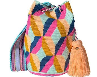 COLORFUL WAYUU BAG | Wayuu Crossbody Bag | Women Accessories | Colombian Wayuu Bag | Exotic Boho Fair Trade Wayuu Fashionable Crossbody Bag