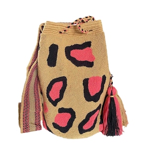 Bolso grande Wayuu hecho a mano / Bolso de mano con gancho / Bolso tipo sobre / Bolso bandolera bohemio colorido con borlas / Mochila Wayuu con lunares rosas