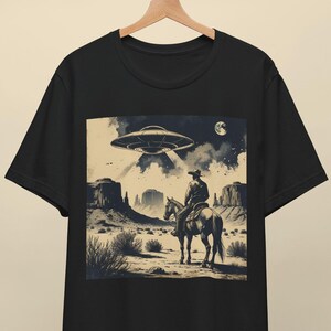 Cowboy UFO Shirt - Vintage Western Alien T-Shirt, 90s Washed Graphic Tee, Distressed Retro Space Cowboy Shirt, Funny Sci-Fi Country Shirt