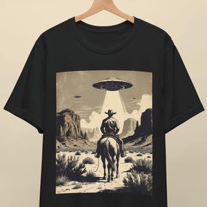 Cowboy UFO Shirt - Vintage Western Alien T-Shirt, 90s Washed Graphic Tee, Distressed Retro Space Cowboy Shirt, Funny Sci-Fi Country Shirt