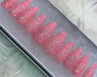 Ongles à presser scintillants roses en sucre | Ensemble d'ongles texturés doux et glamour