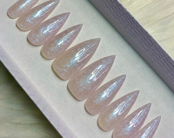 Iridescent Pearl classy Press On Nails | Elegant Marble Wedding Manicure