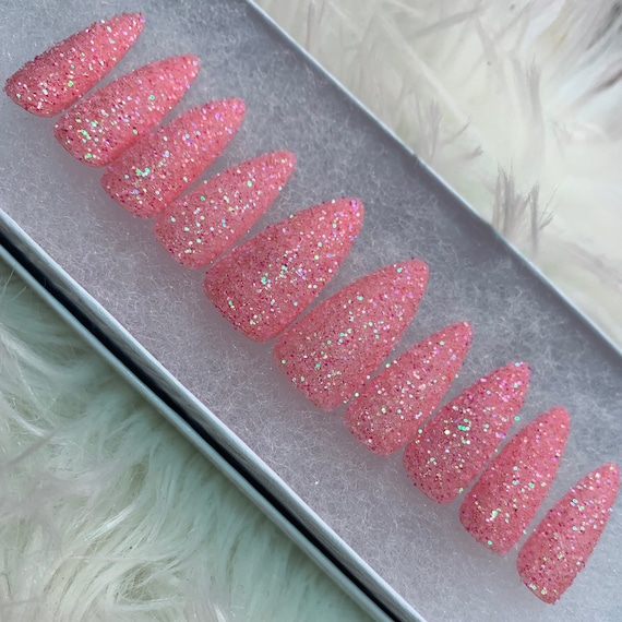 Pink Sugar Glitter Press On Nails | Textured Soft Glam Nail Set