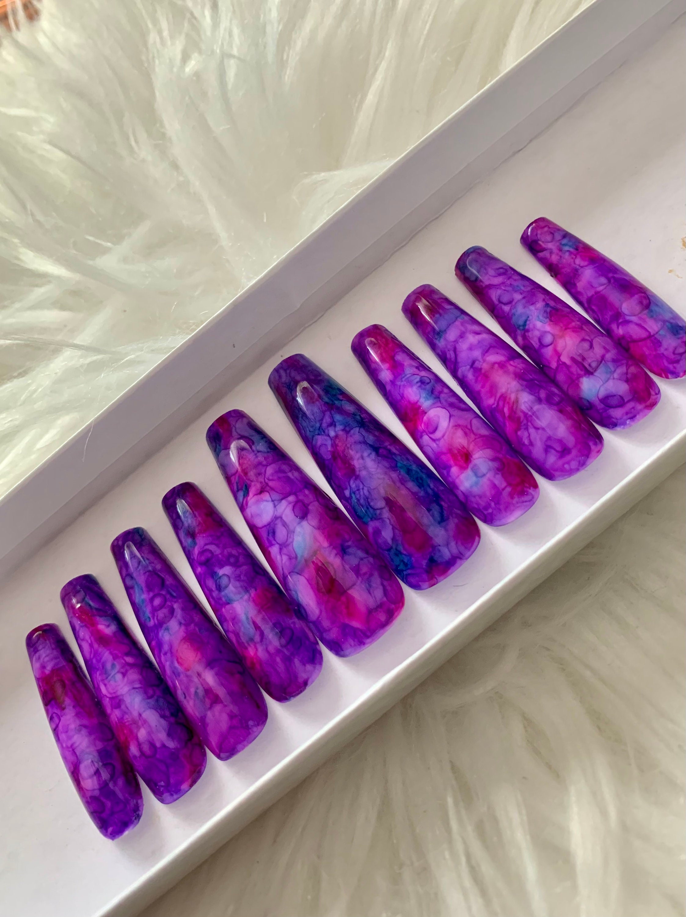 Purple Watercolor Press on Nails - Etsy