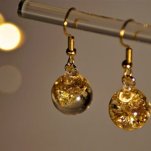Clear ball earrings | Gold leaf ball | Hook bubble earrings