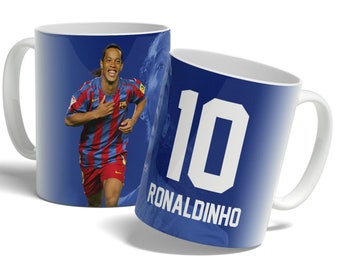 Ronaldinho Barcelona Football Mug: White Ceramic Coffee Cup