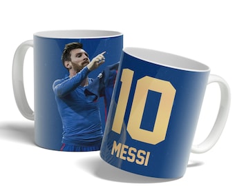 Messi Becher, Lionel Messi, Barcelona, Becher, Fußballbecher, weißer Keramik- und Porzellanbecher