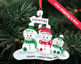 Personalised Christmas Ornament - Family of 3 Snowman