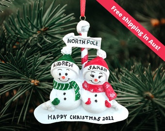 Personalised Family Christmas Ornament Snowman - Couple