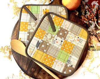 Maniques pour la cuisine, faits main, coton, patchwork