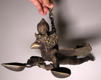 Bronze Garuda Vishnu Statue, Hindu God Figurine, 5.9 Inch