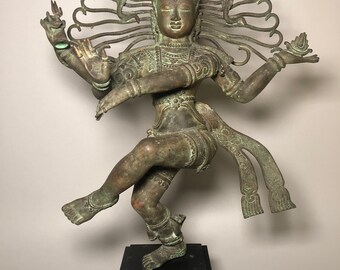 Dance Lord Shiva Nataraja Bronze Statue, Hindu God Figure (25.1 inch)