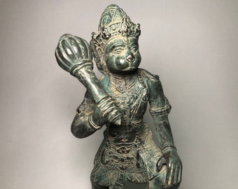 Bronze Hanuman Statue, Hindu God of Strength, Antique Finish