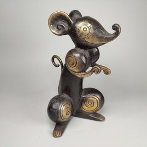 Mouse Bronze 7.0”inch,Mouse Statue, Mouse Figurine, Mouse Brass, Room Decor, House Decor, Birthday Gift, Gift for Her, Gift For Him.