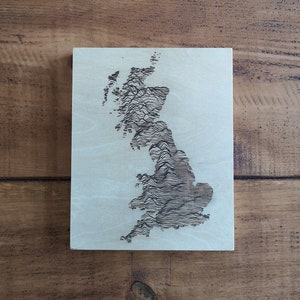 Woodburned Great Britain Topography Line Map - 8x10&quot; cradled