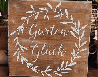 Gartenschild, Gartenglück, Holz, Garteneingang, Vintage, Größe 20 x20 cm,