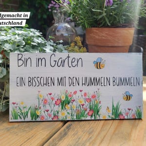 Colorful garden sign, funny bumblebee sign, garden decoration with bumblebee motif, handmade wooden sign