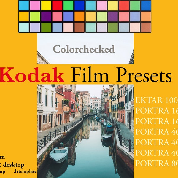 16 colorchecked Kodak Ektar, Portra 160+400 (NEW, VC, NC) + 800 presets for Lightroom mobile and desktop. Film look for influencers, photographers