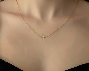 Cross Necklace,Gold  Cross  Necklace,Birthday Gift For Her,Christian Necklace, Sideway Cross Necklace,Christmas Gift,Dainty Cross Necklace