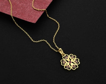 Clover Necklace,Gold Plated Silver Necklace,Birthday Gift For Her,Anniversary Gift,Custom Pendant, Good Luck Charm ,Leaf Shamrock  Necklace