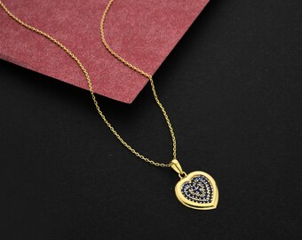 Personalised Heart Necklace,Gold Plated Silver Necklace,Birthday Gift For Her,Anniversary Gift,Custom Heart Pendant,Pave Heart Necklace