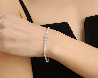 Gold Plated  Bracelet, Dainty Silver Bracelet for Women,Mothers Day Gift,Stone Bracelet,Diamond Tennis Bracelet,Birthday Gift,Christmas Gift